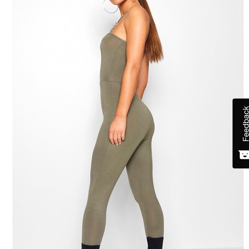 Petite Alicia Strappy Square Neck Jumpsuit Khaki